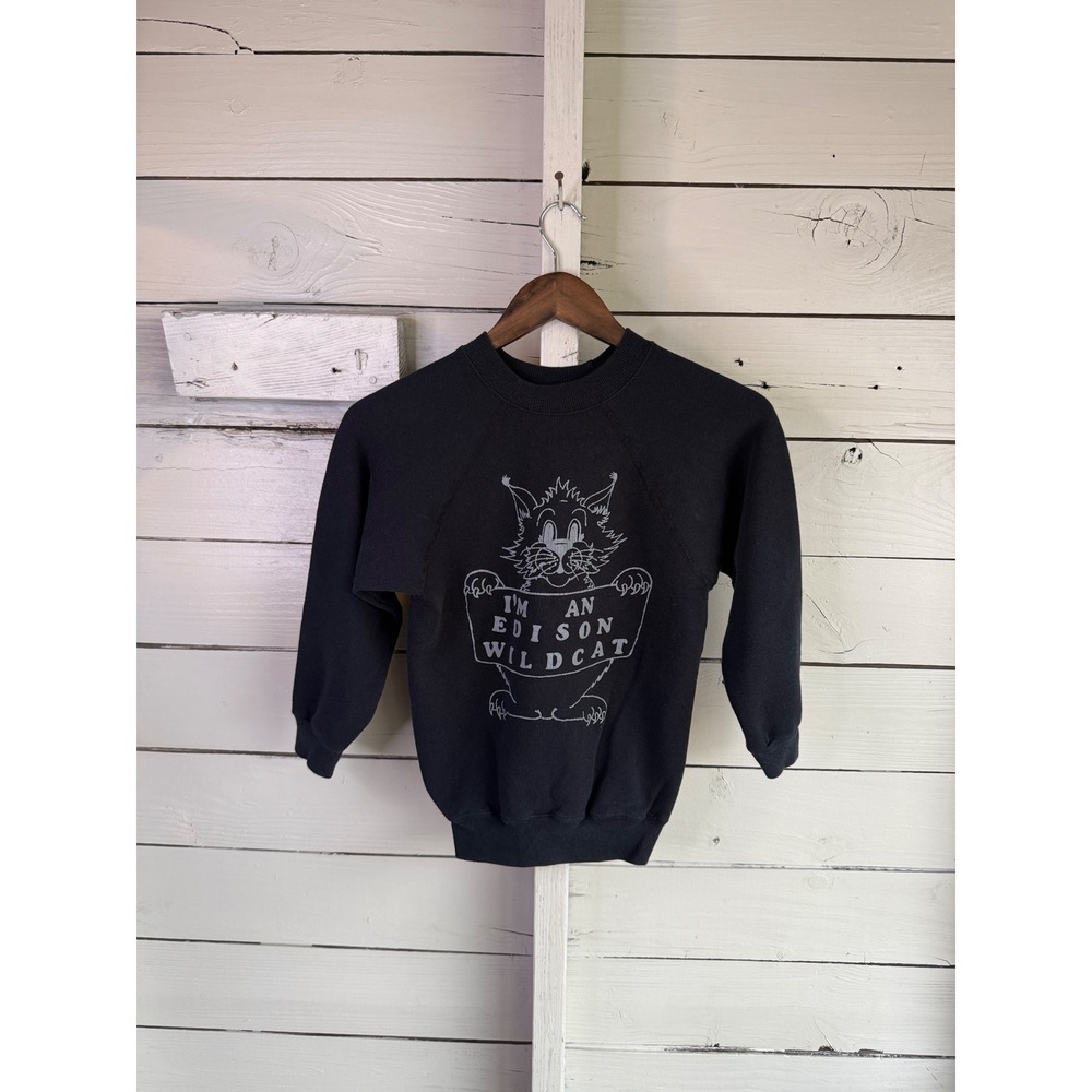 Vintage Ultra Sweats Kids Edison Wildcat Raglan Sweatshirt Black Made in USA M